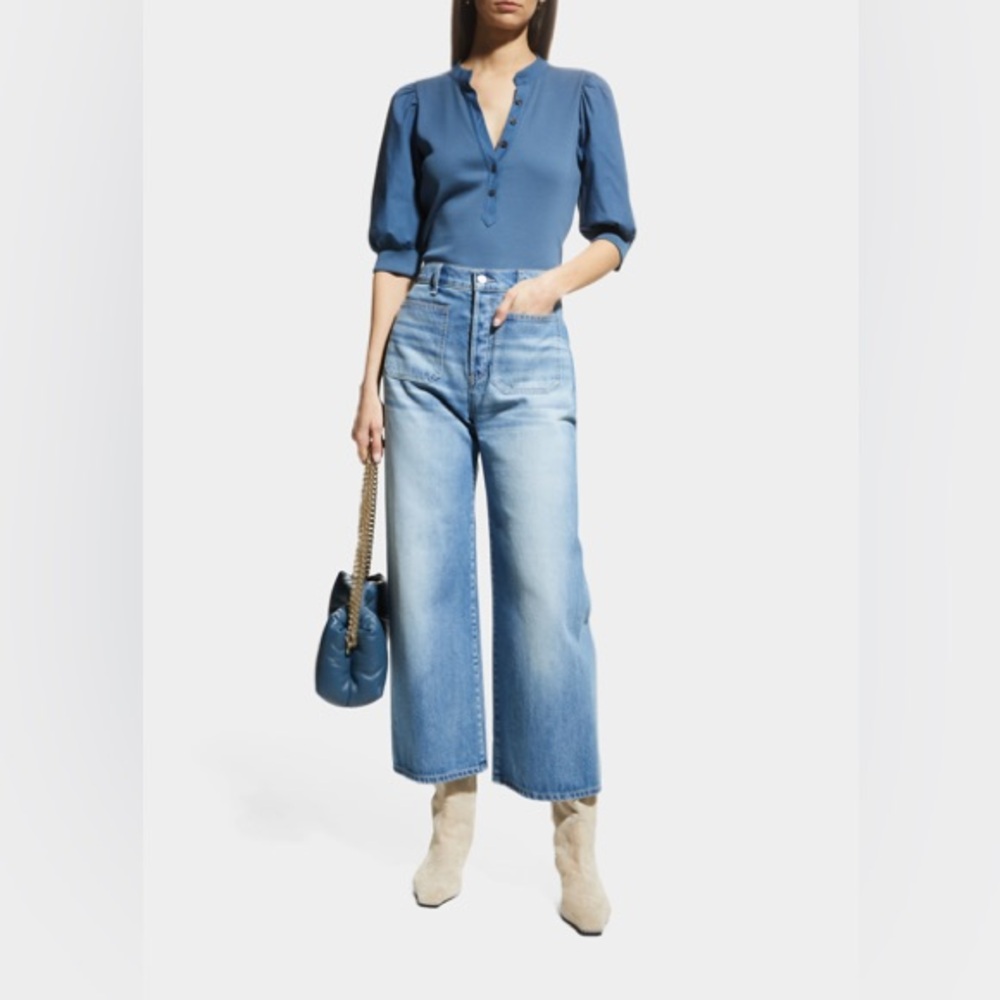 Veronica Beard High-Rise Wide-Leg Cropped Jeans in Light Blue
